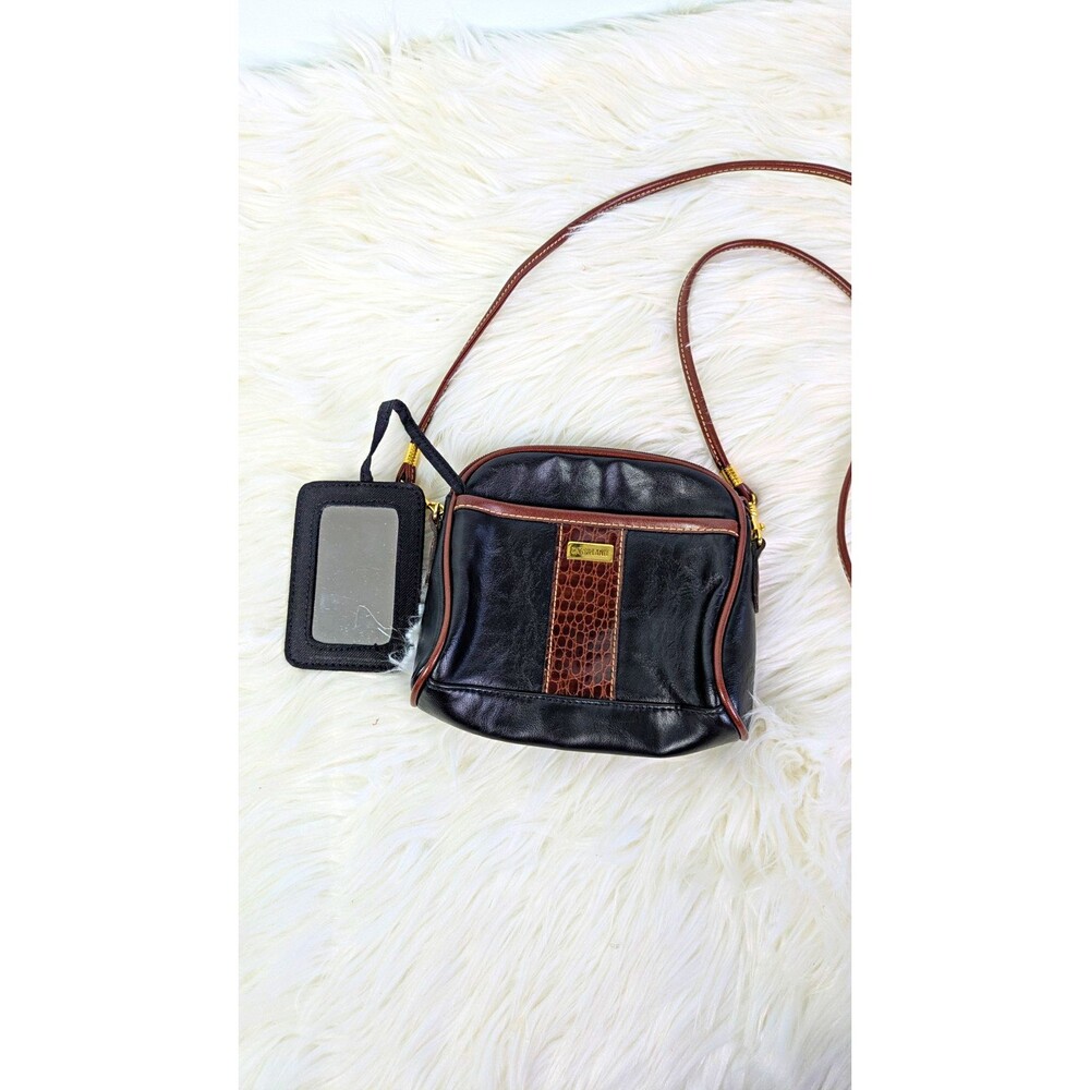 Vintage 90s Carryland Black Brown Croc Mini Crossbody Purse Handbag Gold Bag